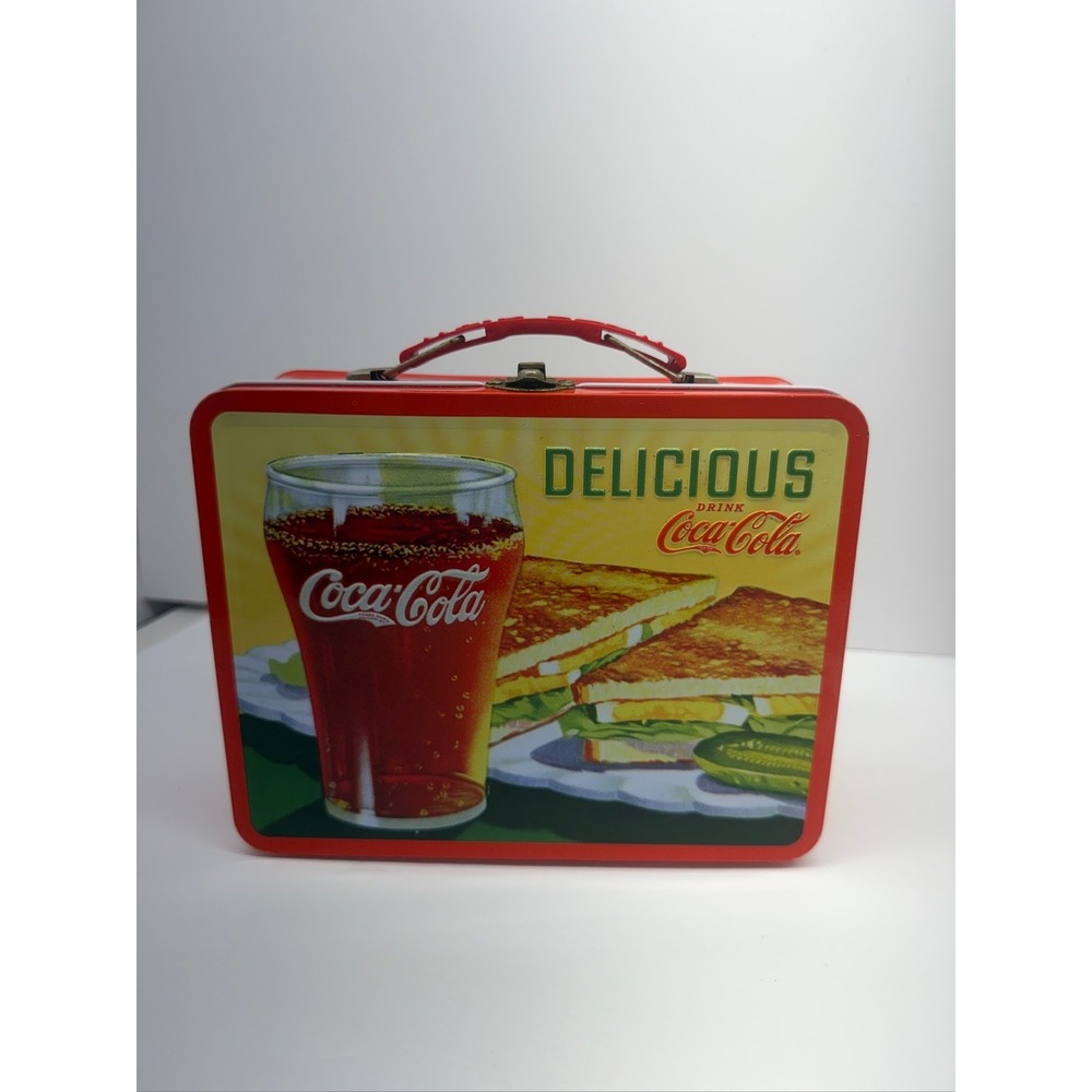 Coca-Cola Tin Lunch Box Vintage Delicious Refreshing Metal Handle Collectible